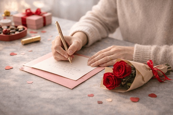 想いを綴るノートとお花